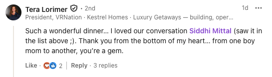 LinkedIn comment by Tera Lorimer
